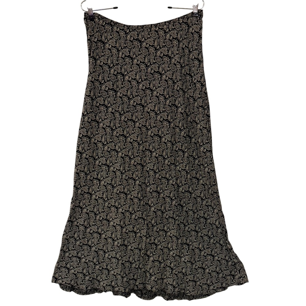 Jones & Co Womens Black Tan Paisley Pull On Maxi Skirt Boho Whimsigoth Cottage L